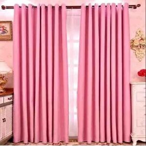 PINK CURTAINS 2Pcs With WHITE SHEER For Living Room Window And Door