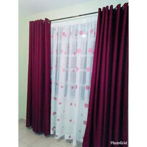 2PCS MAROON CURTAIN 3M(1.5m each)+ 2M FREE floral SHEER ELEGANT LIVING ROOM 