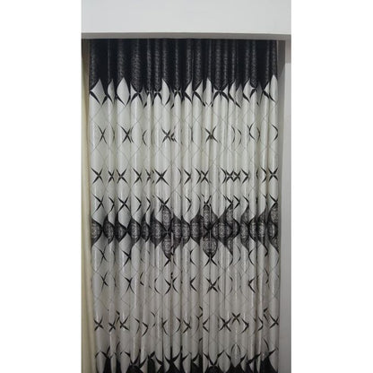 Two Pcs Heavy Blackout Patterned Curtain and Eyelet Header (1.5m Each) with White Heavy Embroidered Sheer with Rod Pocket Header(2m).