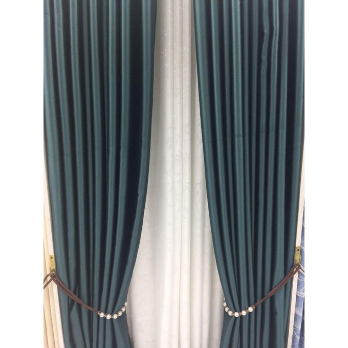 2PCS Modern Window Curtains Turquoise Green Patterned Measuring 2M+2M With A 1Pc Sheer 3M. Ideal For Living Room/bedroom/dining Room/study Room/home Office (exclusive Sheer). With White Plastic Eyelets