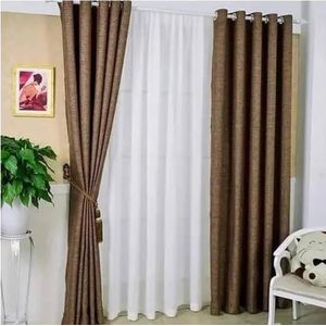 Brown CURTAINS 2Pcs (1.5m Each) Each 2M WHITE SHEER with FREE 2m single Curtain Rod – Elegant Window Drapes for Living Room & Bedroom