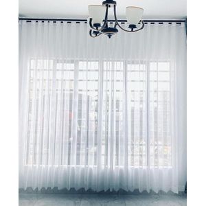 : 2Pc Premium-Quality White Heavy Plain Sheers (4m+4m) with Eyelet Header and White Rings (Wall-to-Wall Design Suitable For a Large Window)