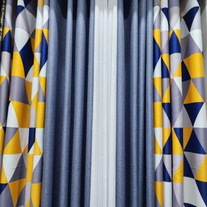 Two Patterned Curtains and Two Grey Curtains with One Sheer   Description: