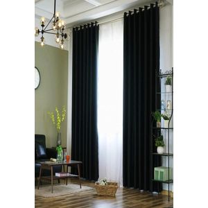 Black CURTAINS 2Pcs (1.5m Each) Each 2M WHITE SHEER With FREE 2m Single Curtain Rod – Elegant Window Drapes For Living Room & Bedroom