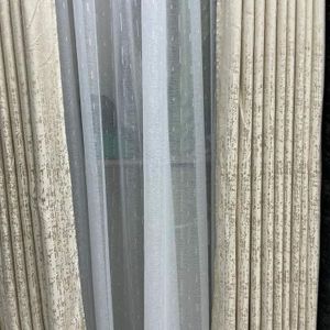 2Pcs New Arrival curtains (3m Each) with 1pc Heavy Plain White Heavy Sheer (5m). Both curtains and sheer have an Eyelet Header for Easy Installation and Premium Look