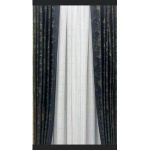 2PCS Modern Window Curtains Black And Gold Patterned Measuring 2M+2M With A 1Pc Sheer 3M. Ideal For Living Room/bedroom/dining Room/study Room/home Office (exclusive Sheer). With White Plastic Eyelets