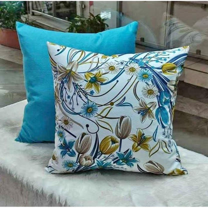 Fibre Solid Throw Pillows and pillows cases Pack Of 2(plain and floral) - 18x18inch(45x45cm) Suitable for living rooms, bedrooms, and offices.