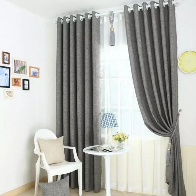 2Pcs Grey Curtains (1.5m+1.5m) with 1pc of Heavy White Sheer (2m), All Panels have an Eyelet Header and a Height of 2.4m