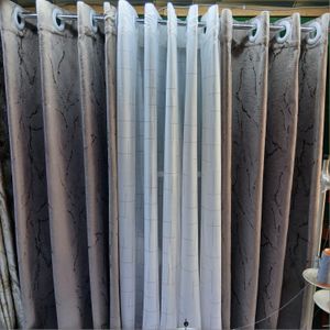 Two Pcs Heavy Blackout Patterned Curtain and Eyelet Header (1.5m Each) with White Heav Sheer with Rod Pocket Header(2m).