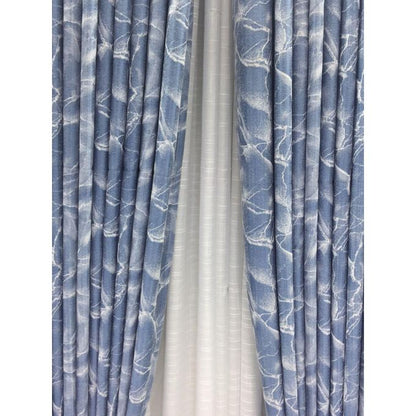 2PCS Modern Window Curtains Blue Patterned Measuring 2M+2M With A 1Pc Sheer 3M. Ideal For Living Room/bedroom/dining Room/study Room/home Office (exclusive Sheer). With White Plastic Eyelets