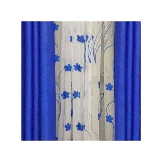 2PCS ROYAL BLUE CURTAIN 3M(1.5m each)+ 2M FREE floral SHEER ELEGANT LIVING ROOM