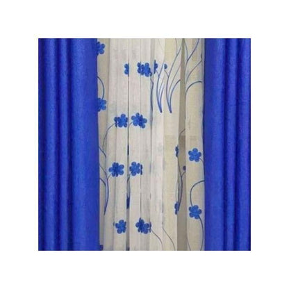 2PCS ROYAL BLUE CURTAIN 3M(1.5m each)+ 2M FREE floral SHEER ELEGANT LIVING ROOM
