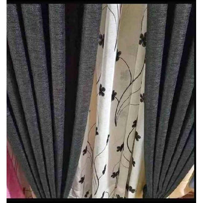 2PCS BLACK CURTAIN 3M(1.5m each)+ 2M FREE floral SHEER ELEGANT LIVING ROOM