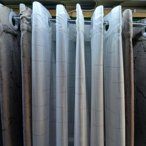 2Pcs Heavy Blackout Patterned Curtain and Eyelet Header (1.5m Each) with White Heavy Sheer with Eyelet Header(2m)