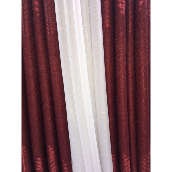 2PCS Modern Window Curtains Red Patterned Measuring 2M+2M With A 1Pc Sheer 3M. Ideal For Living Room/bedroom/dining Room/study Room/home Office (exclusive Sheer). With White Plastic Eyelets