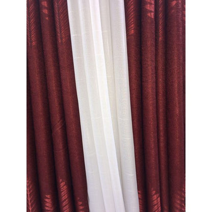 2PCS Modern Window Curtains Red Patterned Measuring 2M+2M With A 1Pc Sheer 3M. Ideal For Living Room/bedroom/dining Room/study Room/home Office (exclusive Sheer). With White Plastic Eyelets