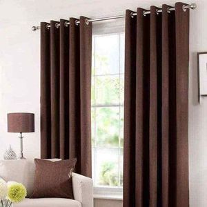 2Pcs BROWN Curtains each 1.5M Each + 1Pc WHITE SHEER 2M