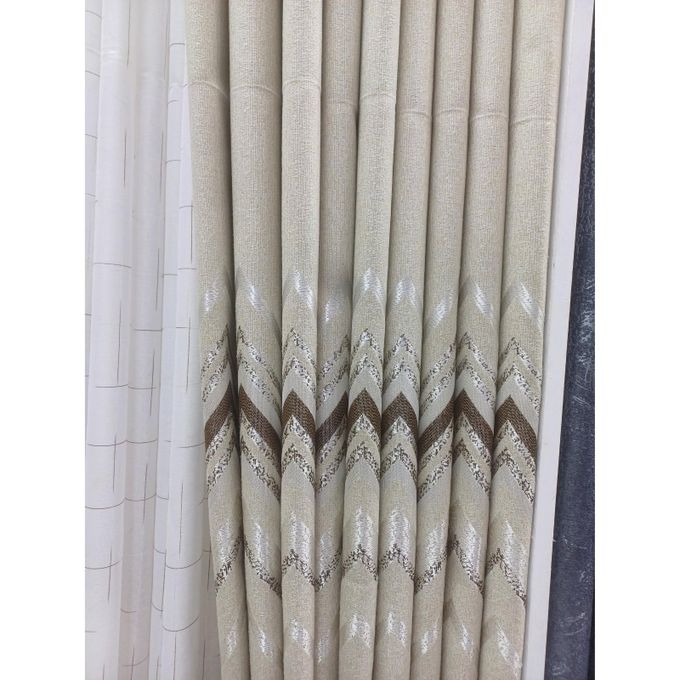2Pcs Heavy Blackout Patterned Curtain and Eyelet Header (1.5M Each) With White Heavy Sheer with Rod Pocket Header (2M).