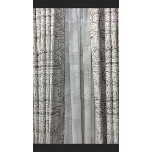 2pcs Heavy Cream Curtain With Brown Pattern