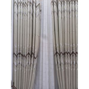 2Pcs Heavy Blackout Patterned Curtain and Eyelet Header (2M Each) with Matching Embroidered White Heavy Sheer with Rod Pocket Header (3M)