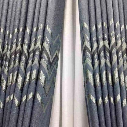 2pcs Heavy Blackout Curtains Zigzag Patterns and Eyelet Header (1.5M Each) With White Heavy Sheer with Rod Pocket Header (2M)