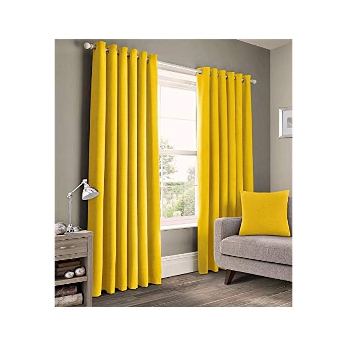 Mustard Yellow CURTAINS 2Pcs (1.5m Each) Each 2M WHITE SHEER With FREE 2m Single Curtain Rod – Elegant Window Drapes For Living Room & Bedroom.