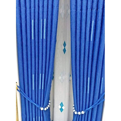 2Pcs SkyBlue Curtain With patterns and Sheer