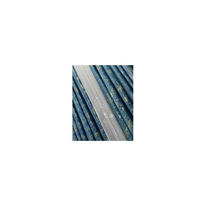 2Pcs New Blue VELVET Modern Blackout Curtains (1.5m+1.5m) with 1pc Heavy White Sheer (2m), all panels have an eyelet header and a height of 2.4m