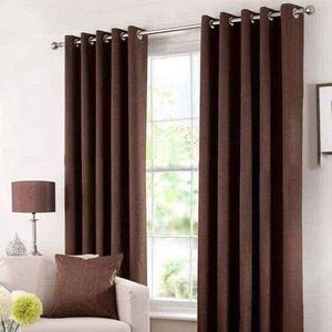 2pcs Blackout Brown Curtains (1.5m+1.5m) with 1pc White Heavy Sheer (2m) All Panels Have an Eyelet Header and a height of 2.4m