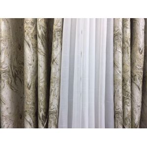 2Pcs Heavy Curtain With Cream, Brown, And Beige Patterns