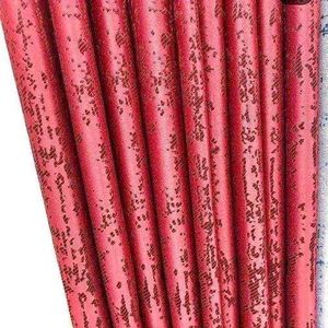 Two Pcs Heavy Blackout Patterned Red Curtain and Eyelet Header (1.5m Each) with White Heavy Sheer withEyelet Headert Header(2m).