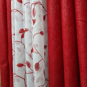 2PCS RED CURTAIN 3M(1.5m each)+ 2M FREE floral SHEER ELEGANT LIVING ROOM 