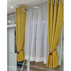 3Pcs Mustard Kitchen Curtain (1.5M+1.5M Curtain with 2M Sheer). All panels have height of 112CM