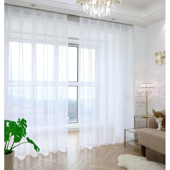 2Pcs New Arrival White Sheer with Rod Pocket Header (1.5m+1.5m)