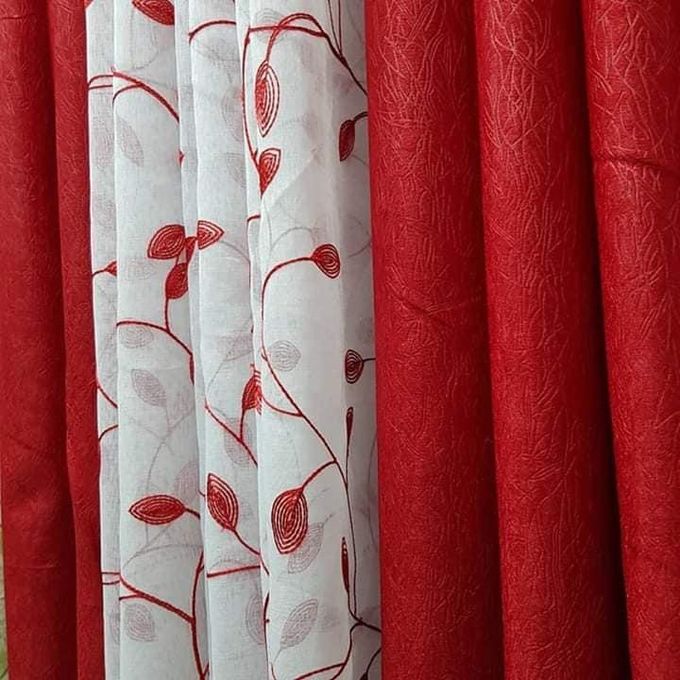 2PCS RED CURTAIN 3M(1.5m each)+ 2M FREE floral SHEER ELEGANT LIVING ROOM