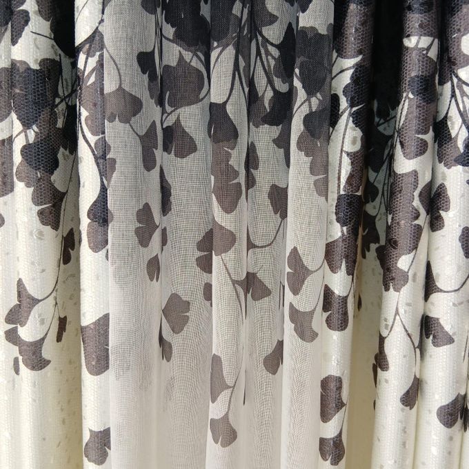 2Pcs Heavy Blackout Patterned Curtain and Eyelet Header (1.5m Each) with White Heavy Matching Embroidered Sheer with Rod Pocket Header(2m)