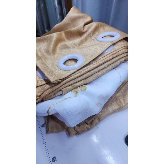 2Pcs BEIGE  Curtains 3M (1.5M +1.5M) + 1Pc FREE FROLRAL SHEER (2M) window with a length of 1.5 meters  is best served by a 3-meter curtain.