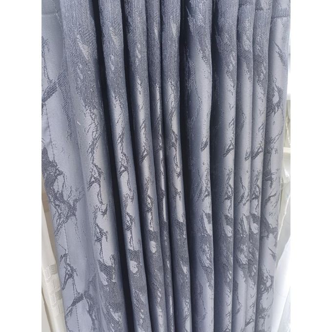 Two Pcs Heavy Blackout Dark Grey Patterned Curtain and Eyelet Header (1.5m Each) with White Heavy Sheer with Rod Pocket Header(2m).