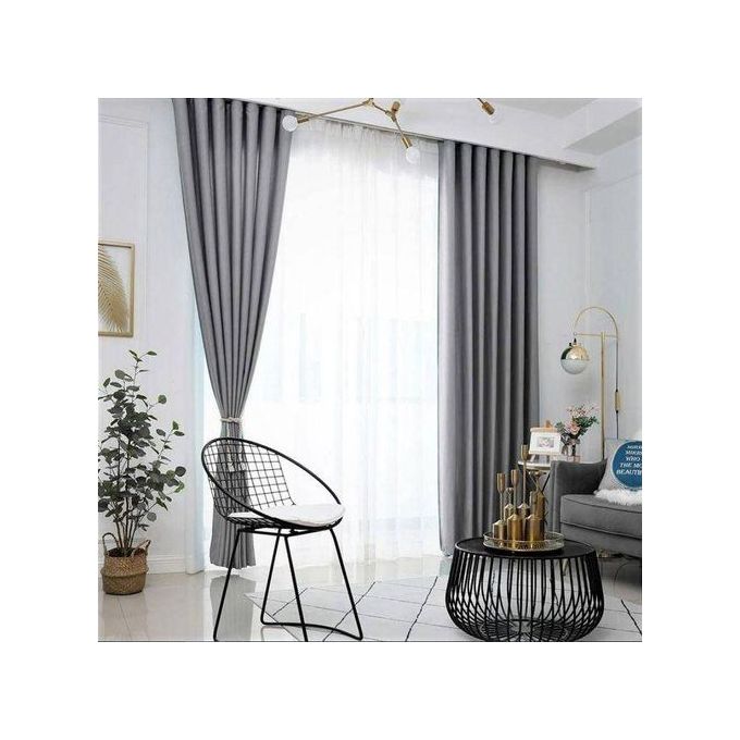 GREY CURTAINS 2Pcs (1.5m Each) Each 2M WHITE SHEER With FREE 2m Single Curtain Rod – Elegant Window Drapes For Living Room & Bedroom