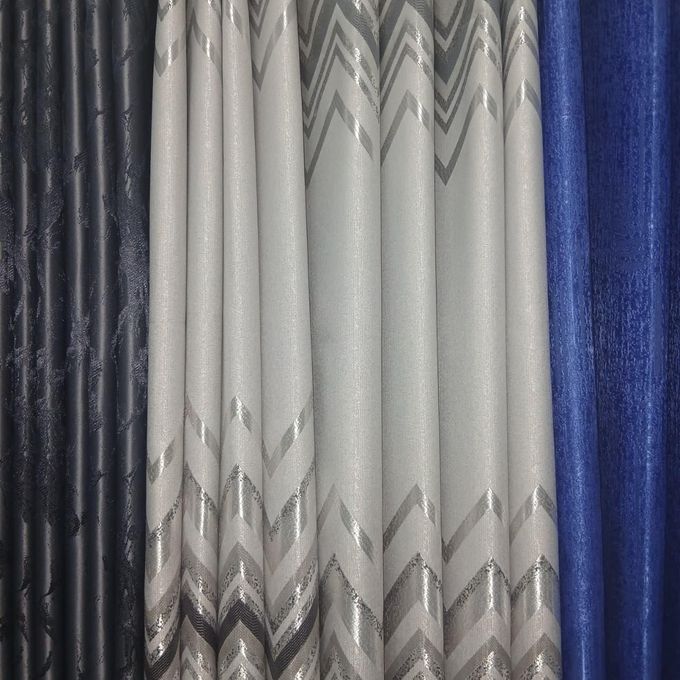 2Pcs Heavy Blackout Curtain Zigzag Patterns and Eyelet Header (1.5M Each) With White Sheer with Rod Pocket Header (2M).