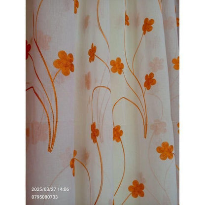 2PCS ORANGE CURTAIN 3M(1.5m each)+ 2M FREE floral SHEER ELEGANT LIVING ROOM