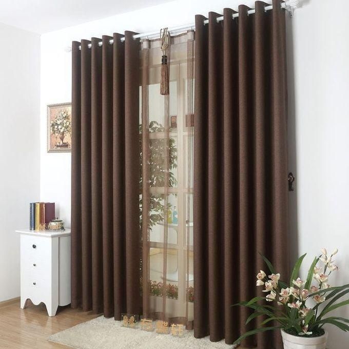 BROWN CURTAINS 2Pcs (1.5m Each) With 2M WHITE HEAVY  SHEER For Living Room Window And Door