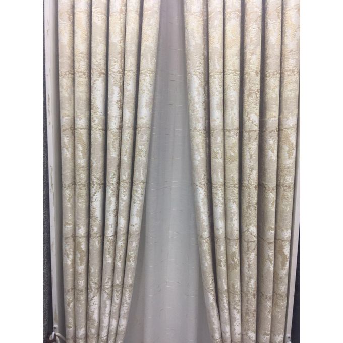 2PCS Modern Window Curtains Beige Patterned Measuring 2M+2M With A 1Pc Sheer 3M. Ideal For Living Room/bedroom/dining Room/study Room/home Office (exclusive Sheer). With White Plastic Eyelets