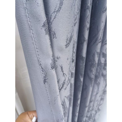2Pcs Heavy Blackout Dark Grey Curtain Patterns and Eyelet Header (1.5m Each) with White Heavy Sheer with Rod Pocket Header(2m)