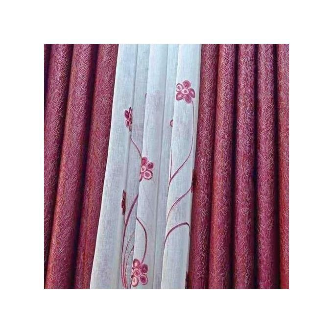 Maroon curtain 2PC (1.5m each) and FREE WHITE PLAIN SHEER