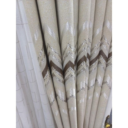 2Pcs Heavy Blackout Patterned Curtain and Eyelet Header (2m Each) with White Heavy Sheer with Eyelet Header(3m)
