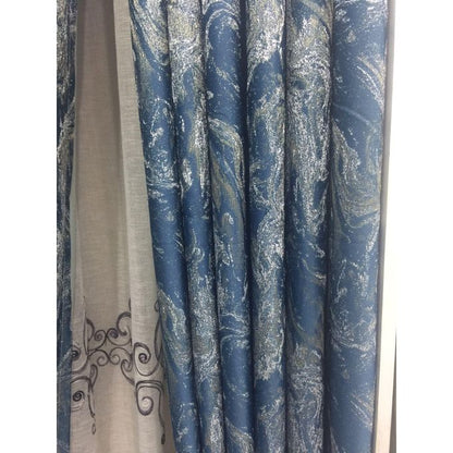 2Pcs OF Complete Window Treatment Solution Blue Backout Floral Curtain with eyelet header with white Sheer with rod pocket header