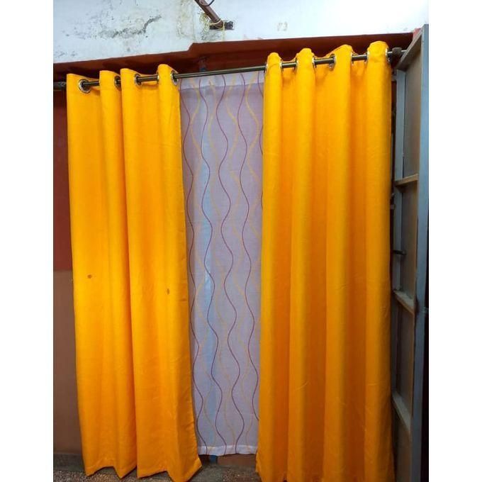 2PCS MUSTARD YELLOW  CURTAIN 3M(1.5m each)+ 2M FREE floral SHEER ELEGANT LIVING ROOM