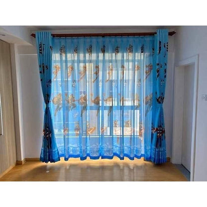 Modern Cartoon Curtain For Kids 2PCs Curtain (2m Each) And 3m Sheer.