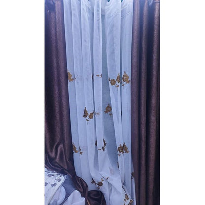 2Pcs BROWN  Curtains 3M (1.5M +1.5M) + 1Pc FREE FROLRAL SHEER (2M) window with a length of 1.5 meters  is best served by a 3-meter curtain.